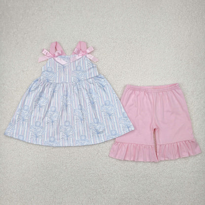 GSSO2429 baby girls blue flower bow pink shorts outfits