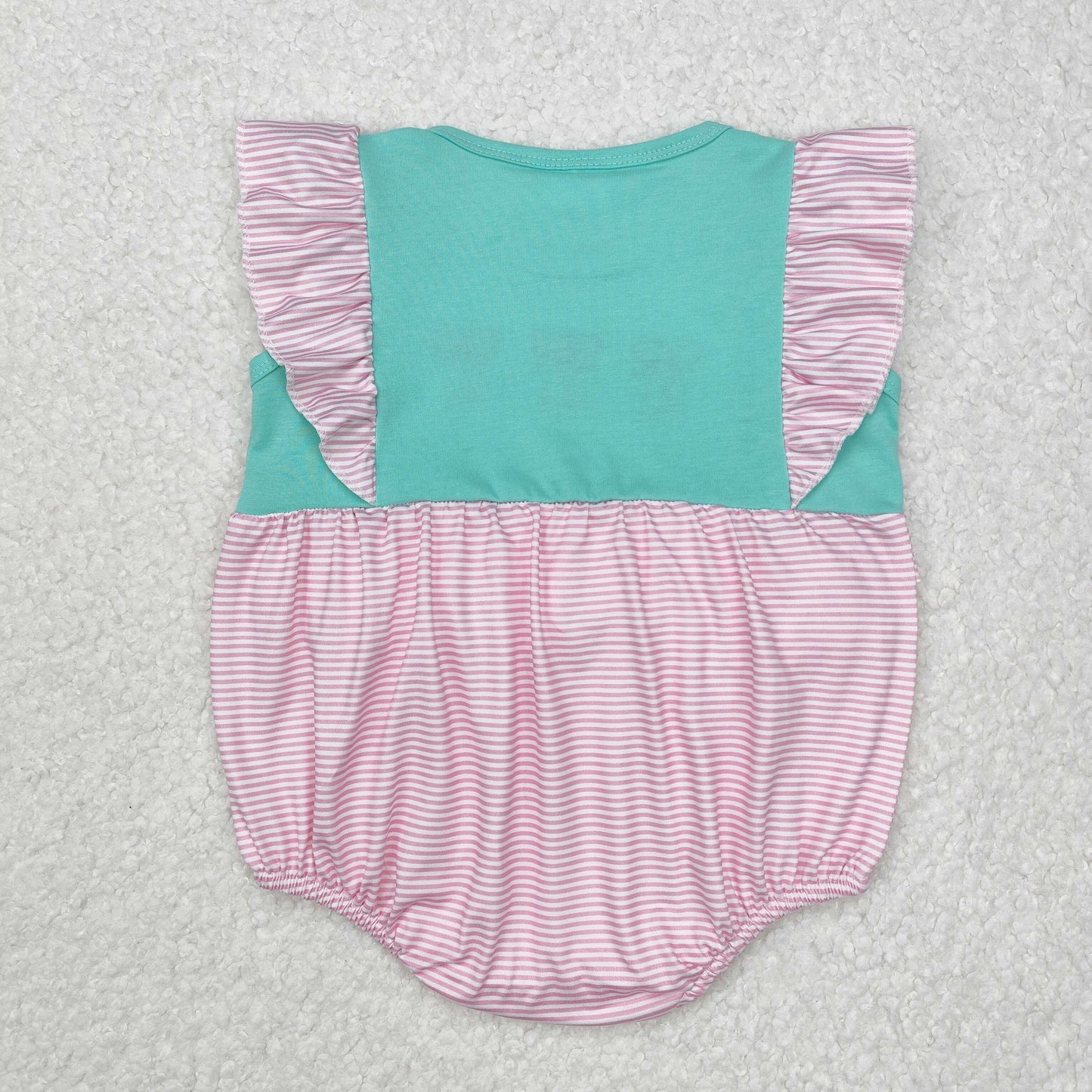 SR2326 Baby girls flying sleeve pink green romper embroidery