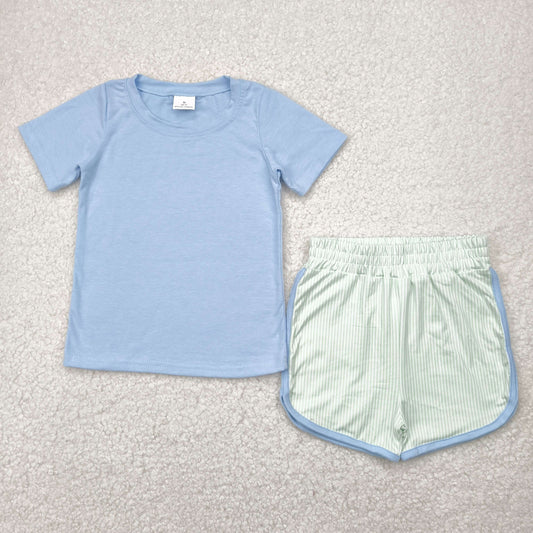 BSSO1481 Boys blue green shorts outfits