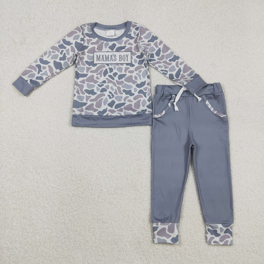 BLP1335 boys MAMA'S BOY camo long sleeves pant outfits embroidery