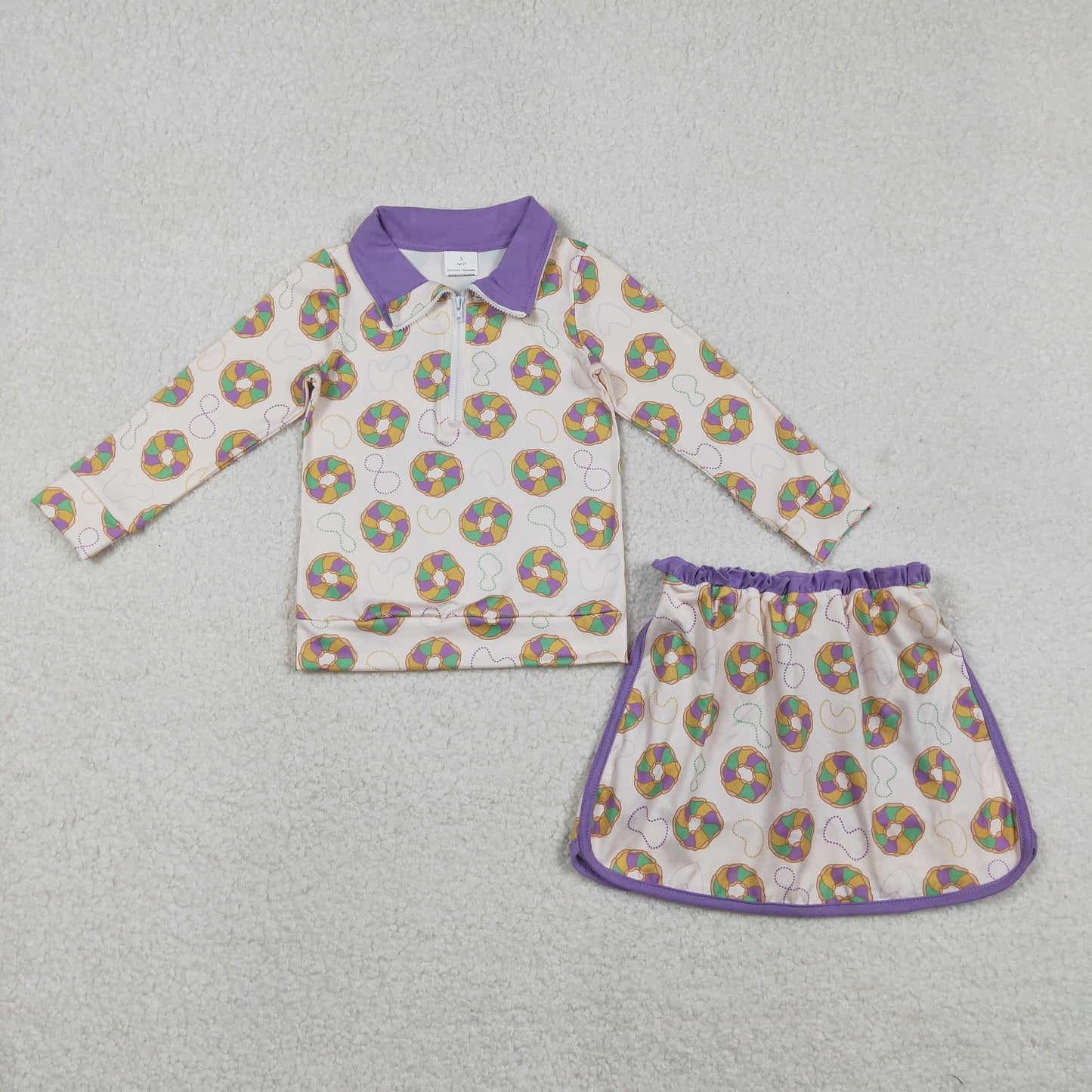 GLD1332  baby girls Mardi Gras skirt zipper long sleeve Outfits yoga