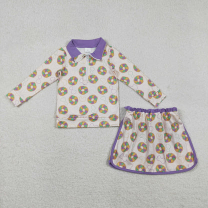 GLD1332  baby girls Mardi Gras skirt zipper long sleeve Outfits yoga