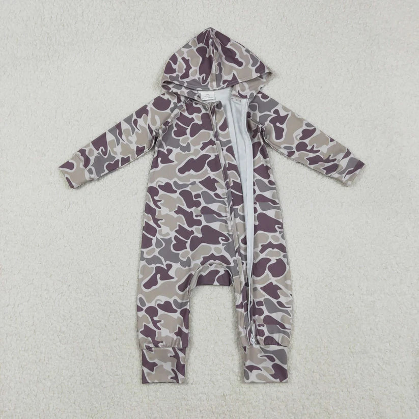 Matching Baby boys camo zipper hooded romper