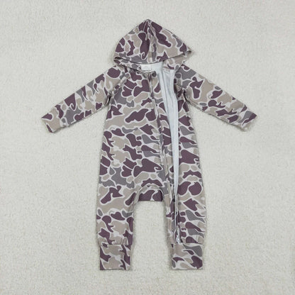 Matching Baby boys camo zipper hooded romper