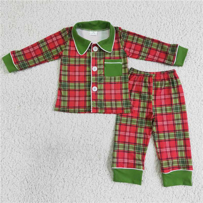 Matching Baby girls boys Christmas red green button pajamas clothing