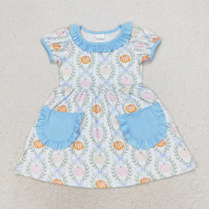 Matching Baby girls pumpkin leaves pink blue outfits romper clothing