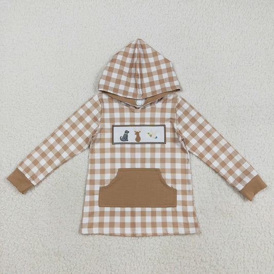 BT1285 baby boys deer duck checkered brown hoodies top embroidery
