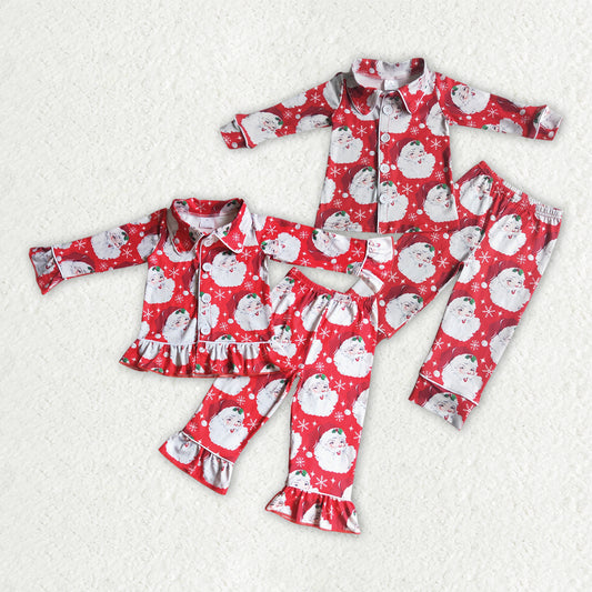 Matching Baby boys girls Christmas Santa button red long sleeve pajamas
