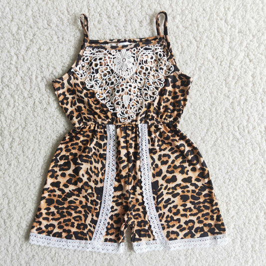 A15-12 Girls brown Leopard Summer Jumpsuit