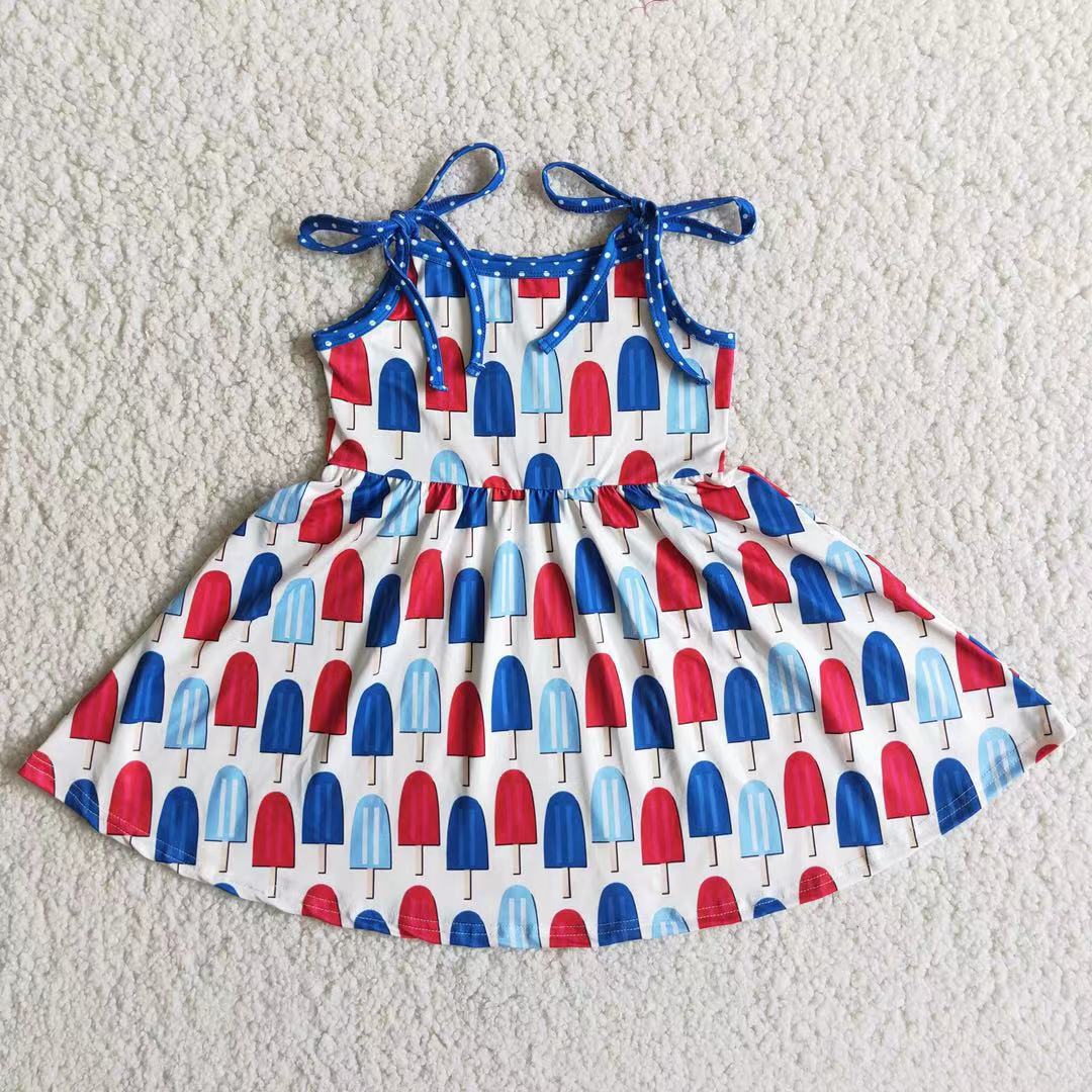A16-15 Girls Blue Red Ice-lolly Dress Sleeveless