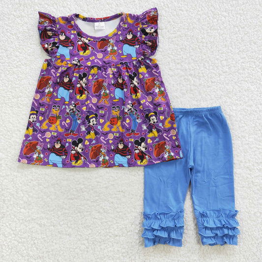5.5  A16-9-1  baby Girls cartoon flying blue floral shorts outfits
