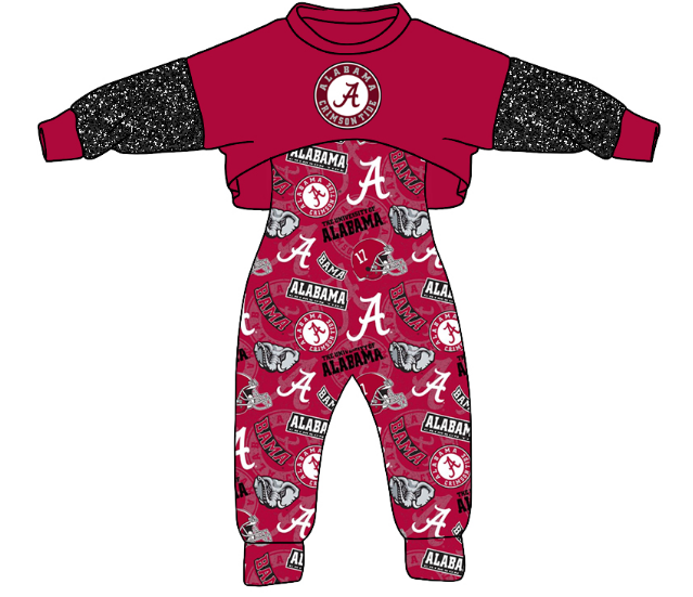 MOQ 3 Custom design baby Girls Alabama Outfits 2pcs team clothing