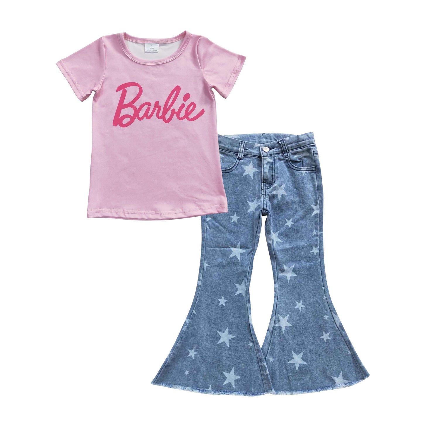 Girls Barbie Outfits Short Sleeves Blue Stars Jeans