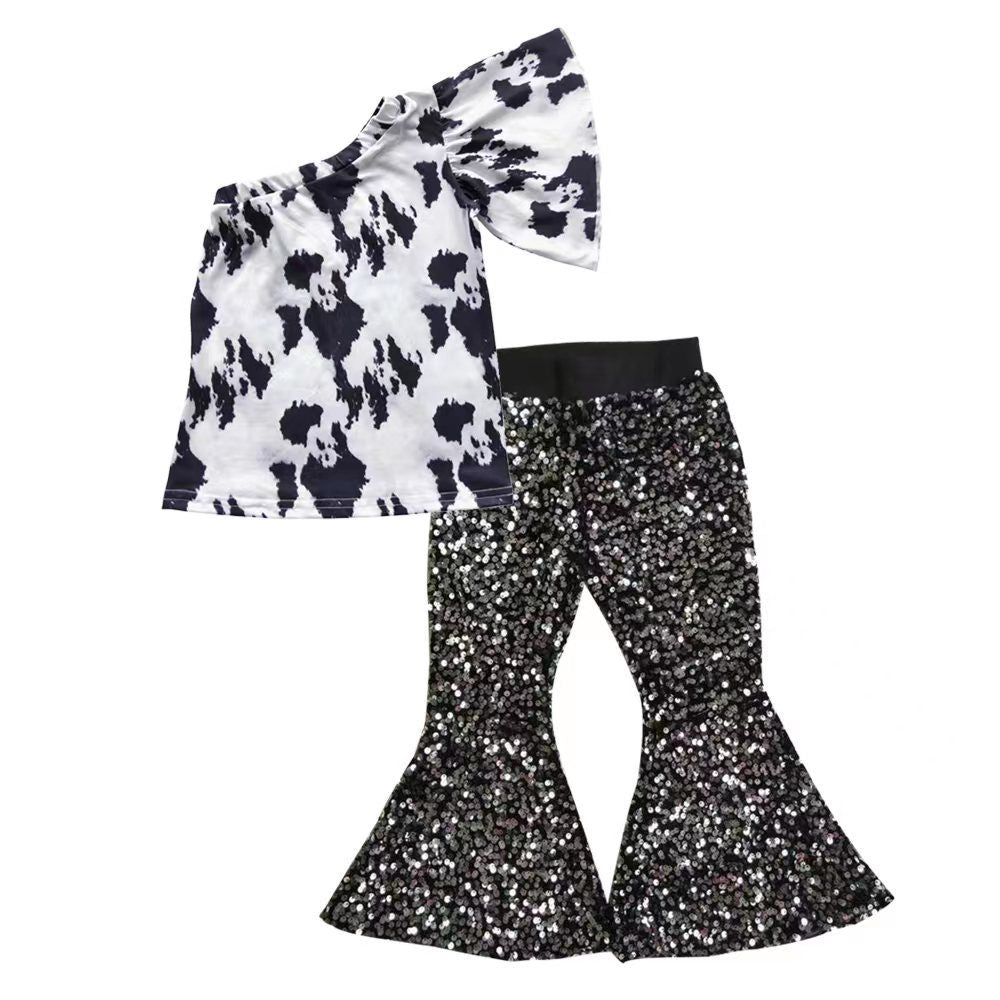 Girls Cow Outfits Black Sequined Pants