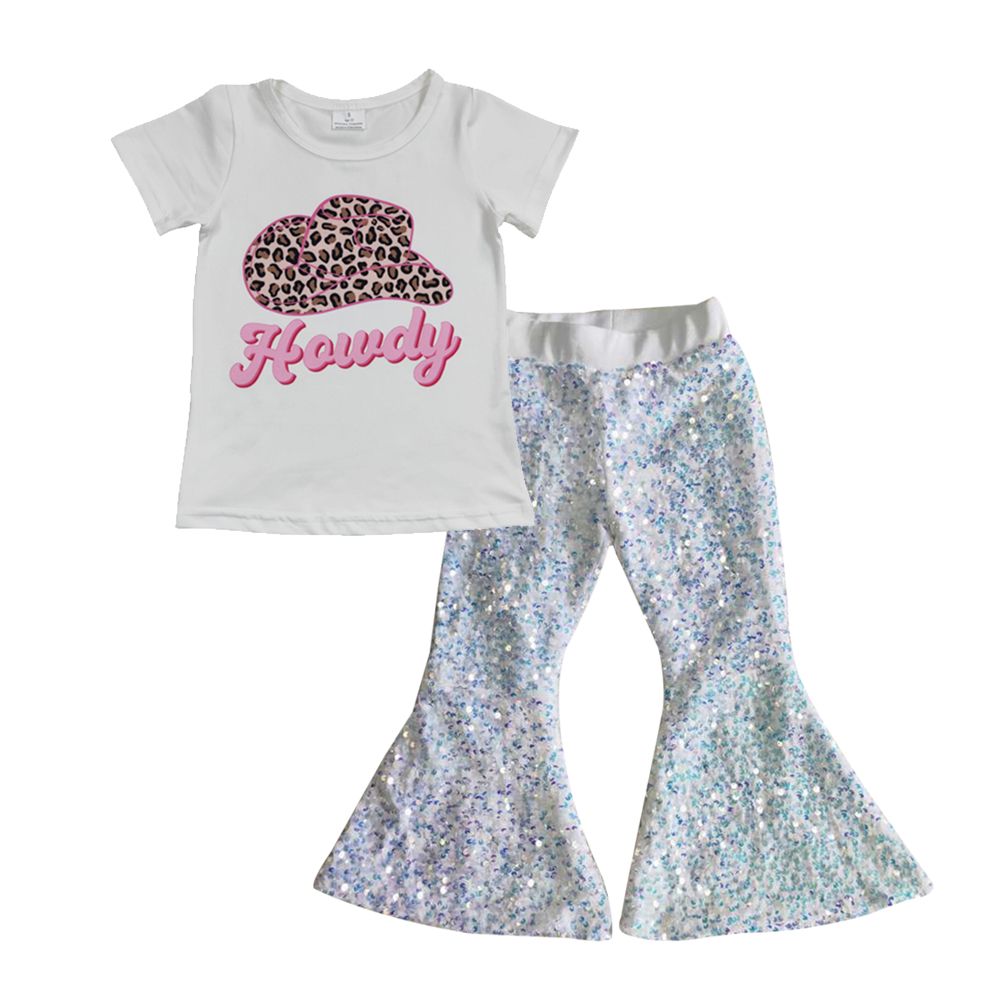 Girls Howdy Outfits White Sequined Pants