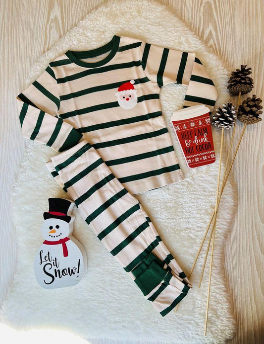 Boys Embroidery Santa Stripe Outfits