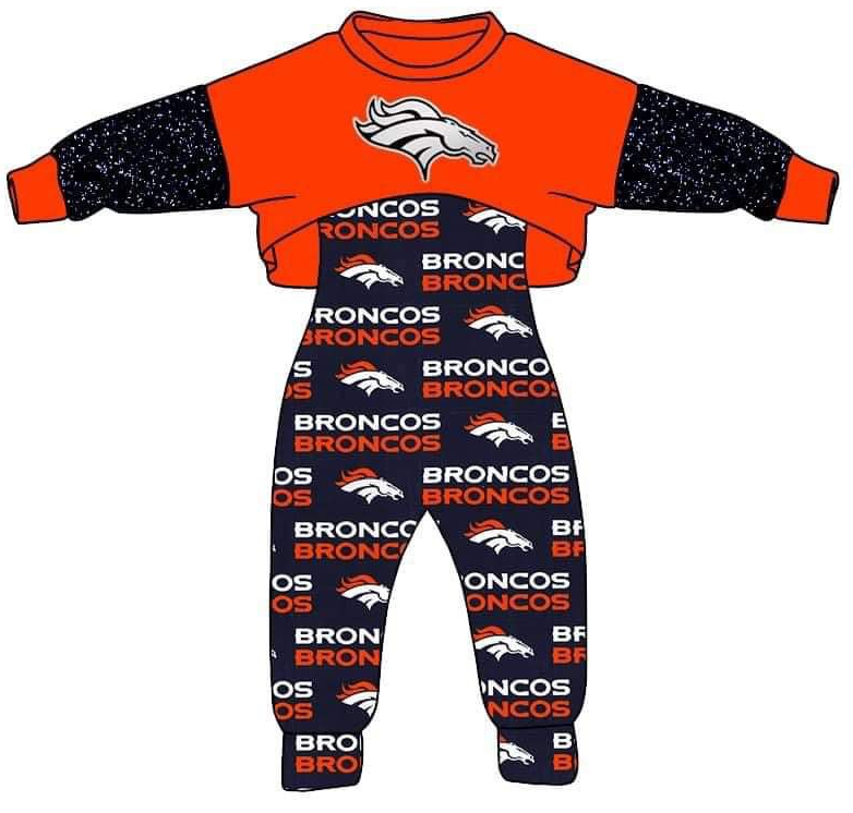 MOQ 3 Custom design Girls Broncos Outfits 2pcs
