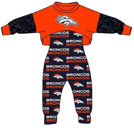 MOQ 3 Custom design Girls Broncos Outfits 2pcs