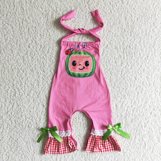 B10-30 Girls Cartoon Pink Sleeveless Rompers