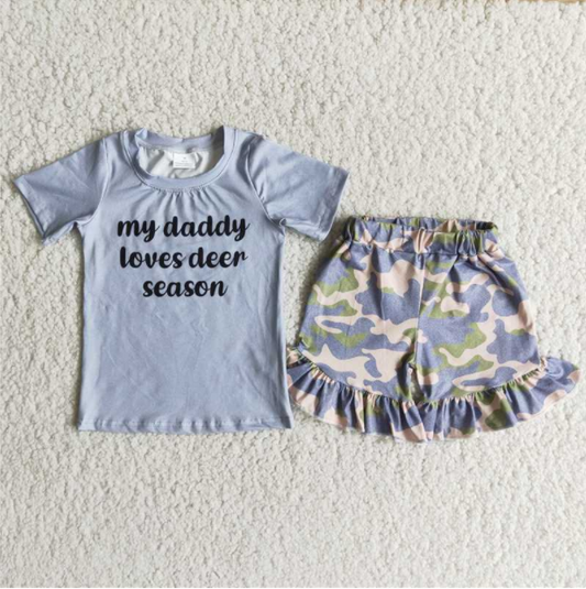 B11-22 Girls My Daddy Loves Dear Season Outfits Short Sleeves Camo Shorts