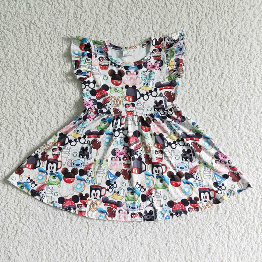 Girls Cartoon Dress Flutter Sleeves