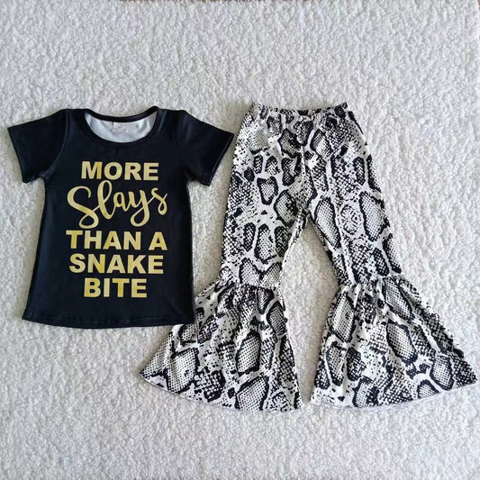 Girls Snake Outfits Short Sleeves Bell Bottom Pants