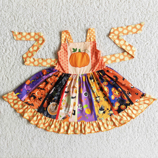 2.99 B8-1 Girls Floral Pumpkin floral Dress Long