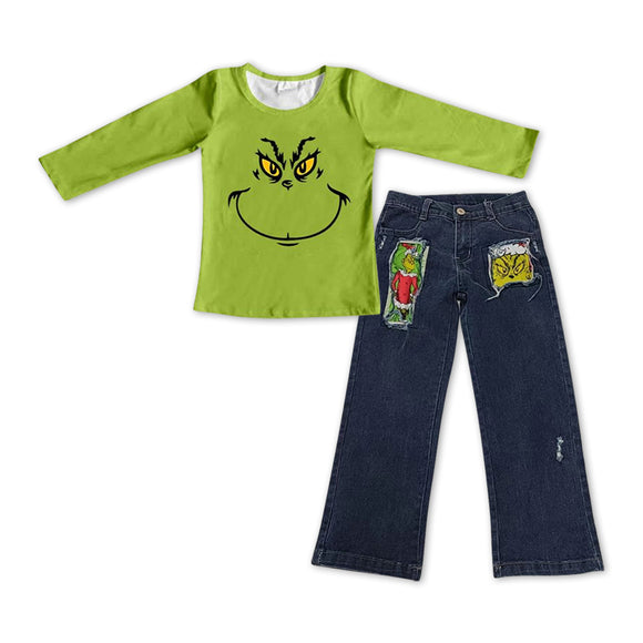 Boys Christmas Outfits Long Sleeves Blue Jeans