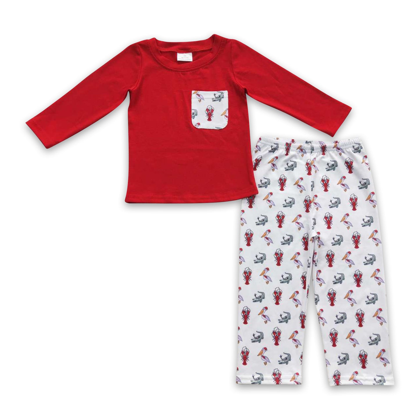 5.5 BLP0300 Boys Red Lobster pocket outfits long sleeve