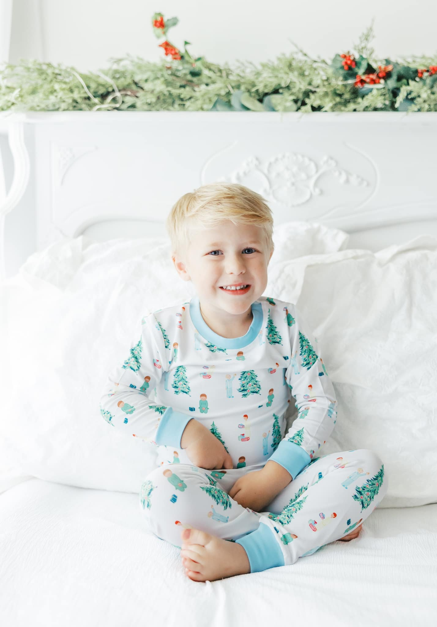 BLP0633 long sleeve Christmas tree green boy pajamas bamboo