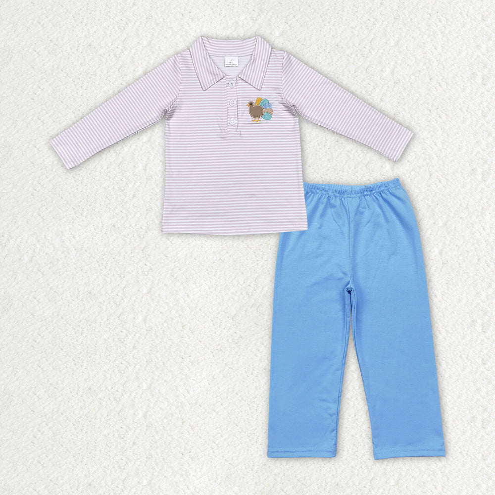 BLP0698 Boys blue turkey outfits embroidery