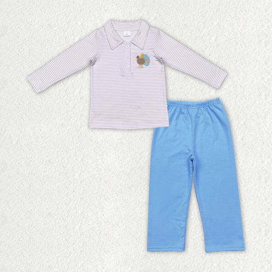 BLP0698 Boys blue turkey outfits embroidery