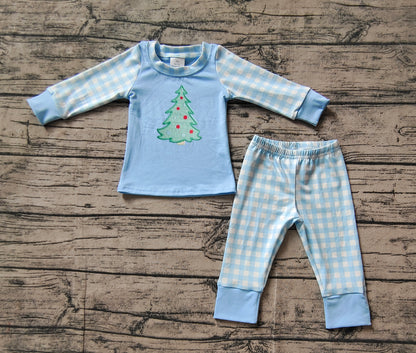 Pre-order BLP0749 baby Boys Christmas tree pajamas embroidery