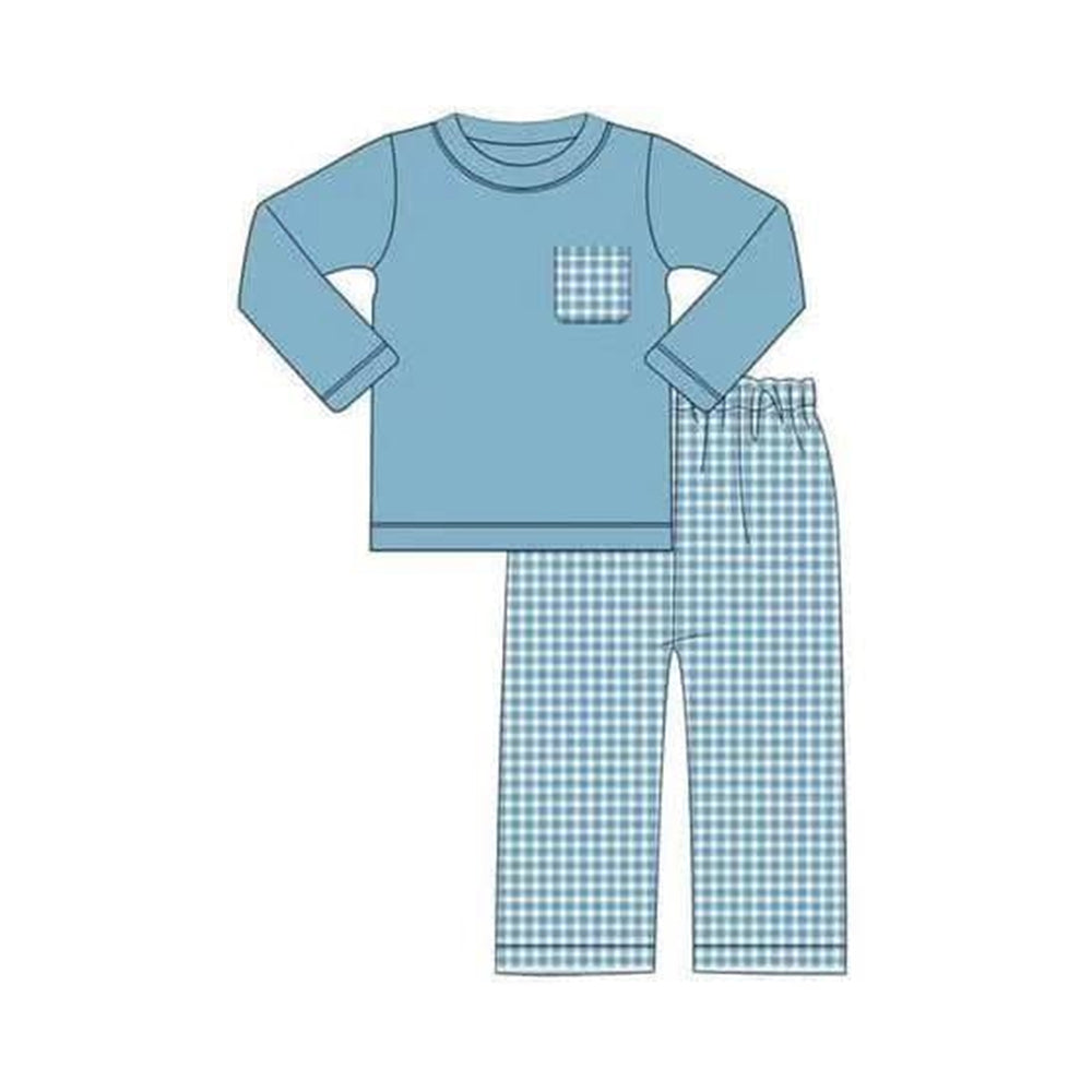 Pre-order BLP0770 baby Boys blue plaid outfits ( Deadline August 15 )