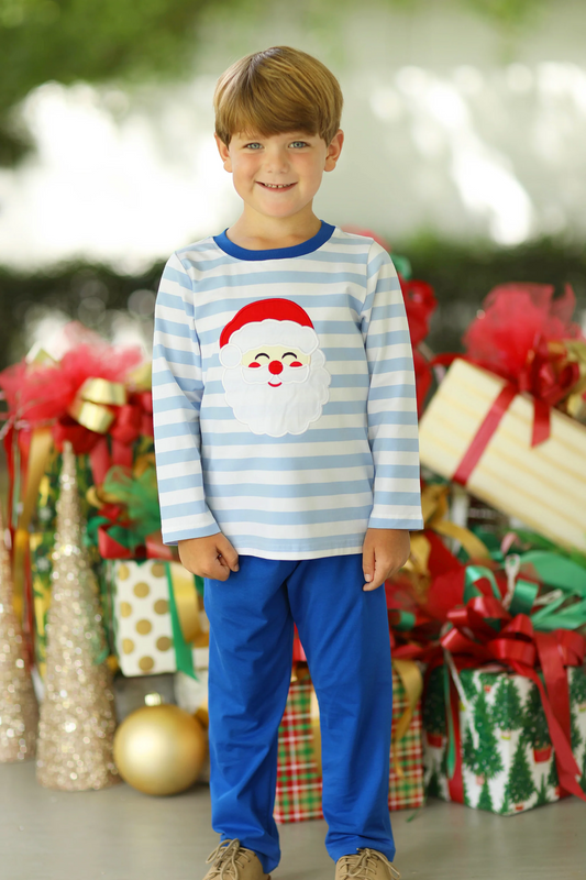 BLP0810 baby Boys santa blue outfits embroidery