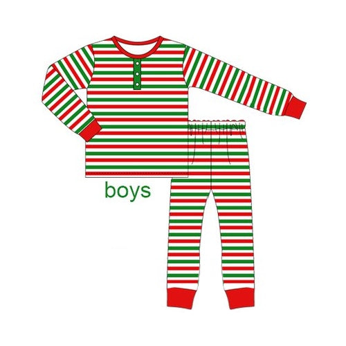 Pre-order BLP0836 baby Boys red green stripe pajamas ( Deadline August 29 )