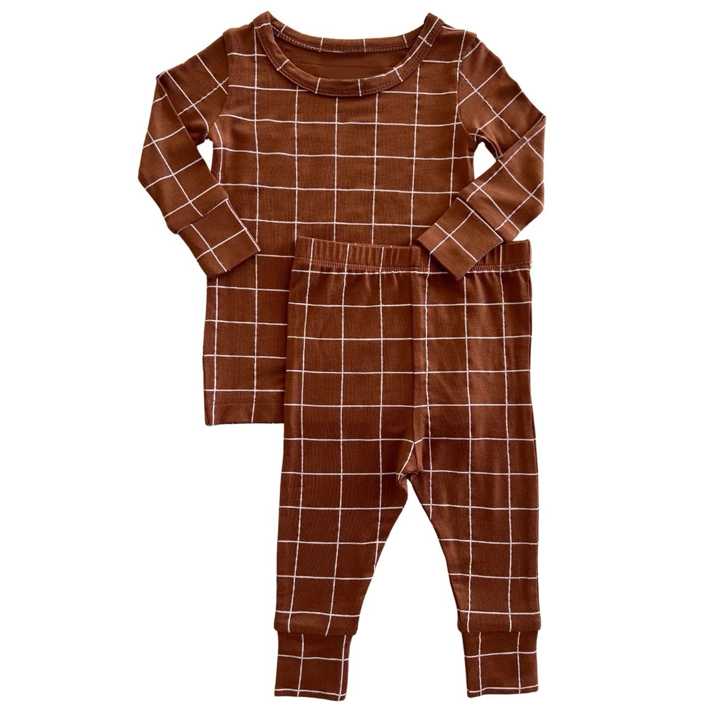 Pre-order BLP0883 baby Boys brown Plaid pajamas ( Deadline September 14 )