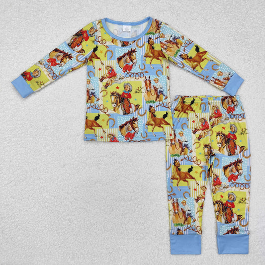 BLP0915  toddler boy clothes cowboy boy winter modal pajamas set