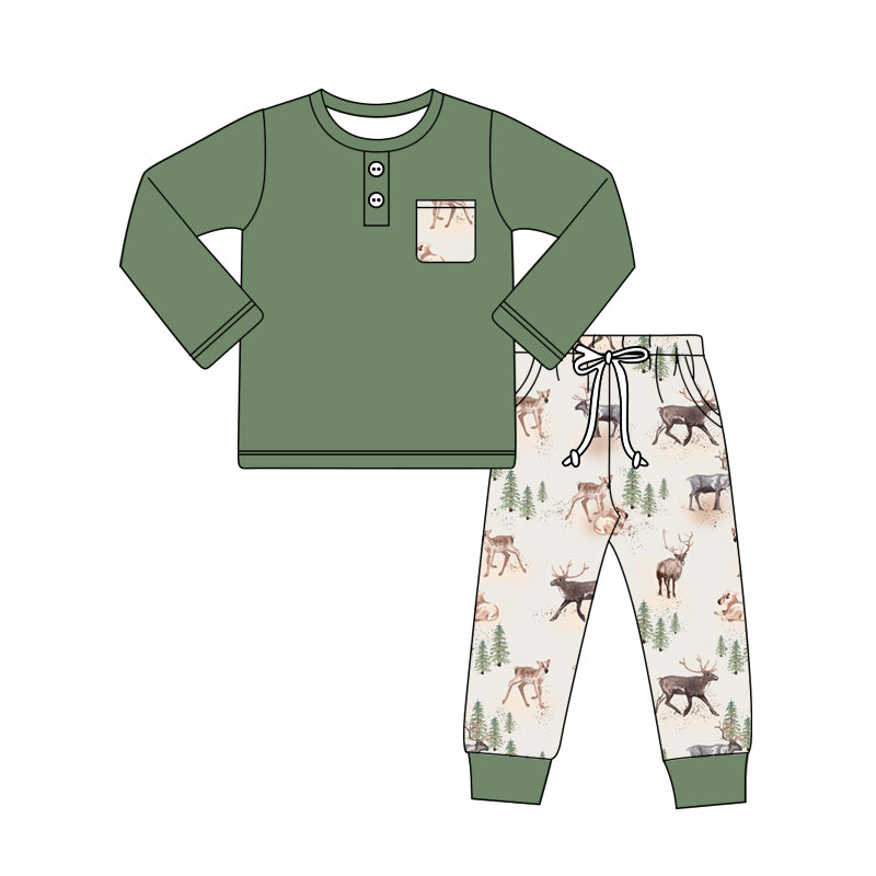 Pre-order BLP0944 baby Boys green deer outfits ( Deadline September 30 )