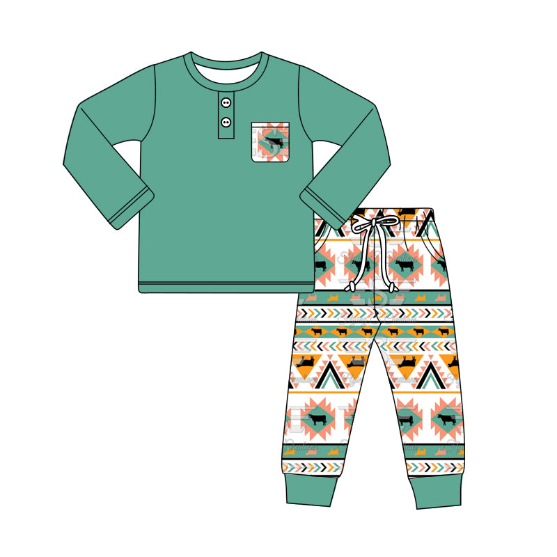 Pre-order BLP0950 baby Boys green cow outfits ( Deadline Oct.1 )