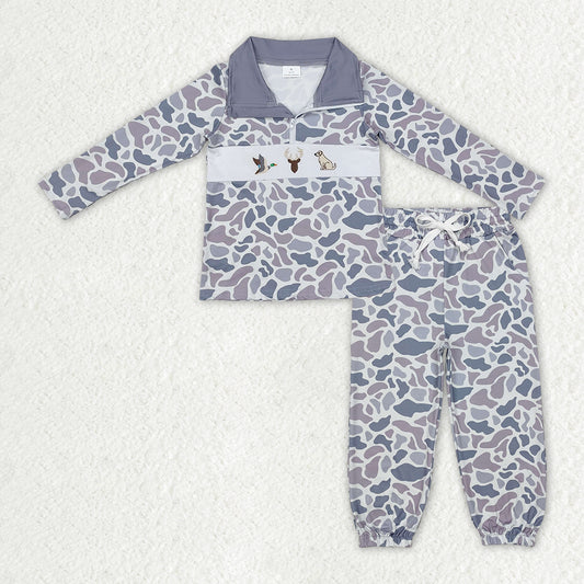 BLP1326 baby boys grey camo zipper long sleeve outfits