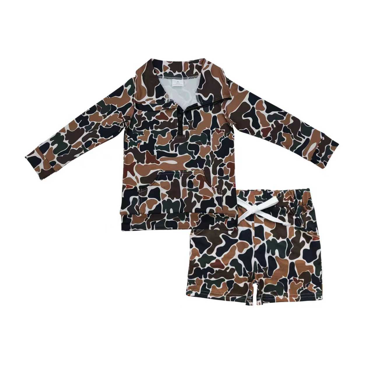 Matching Baby boys spring autumn camo long sleeves shorts outfits