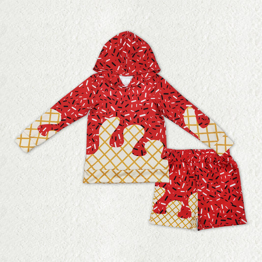 BLS0012  Boys Ice cream  Waffle red long Sleeves shorts Outfits
