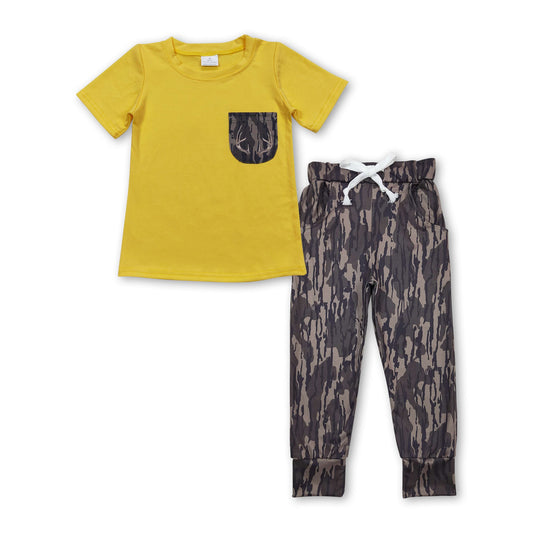 Yellow pocket top camo pants kids boys clothing