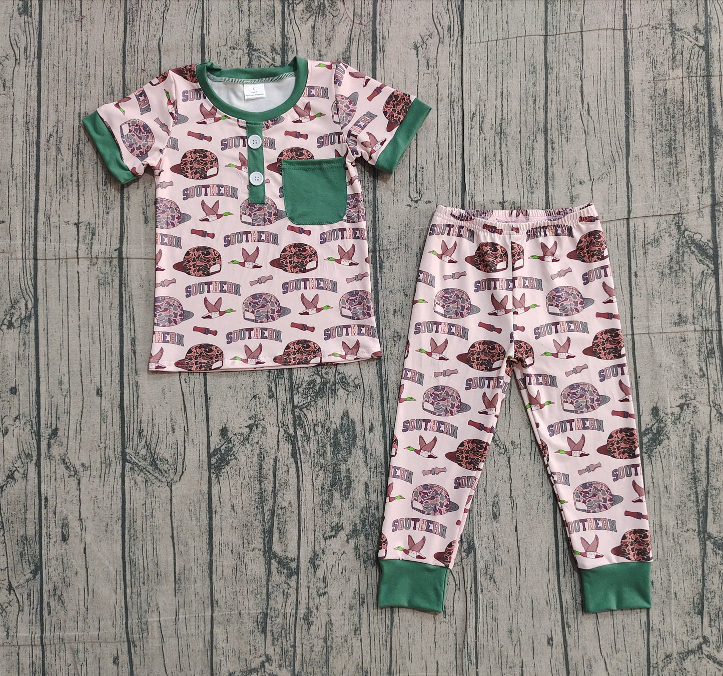 Pre-order BSPO0597 boys SOUTHERN hat duck camo pocket pajamas