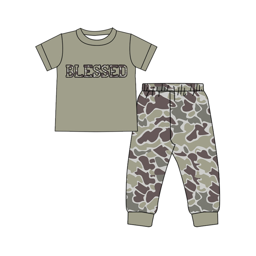 10.1 Pre-order BSPO0605 Boys BLESSED camo short sleeve outfits