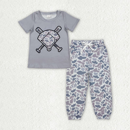 Matching Baby boys baseball short sleeves camo outfits