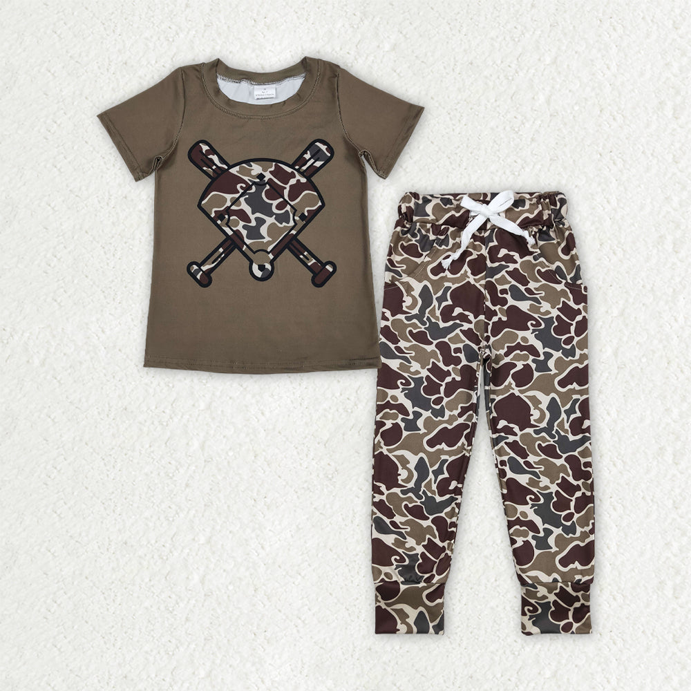 Matching Baby boys baseball short sleeves camo outfits