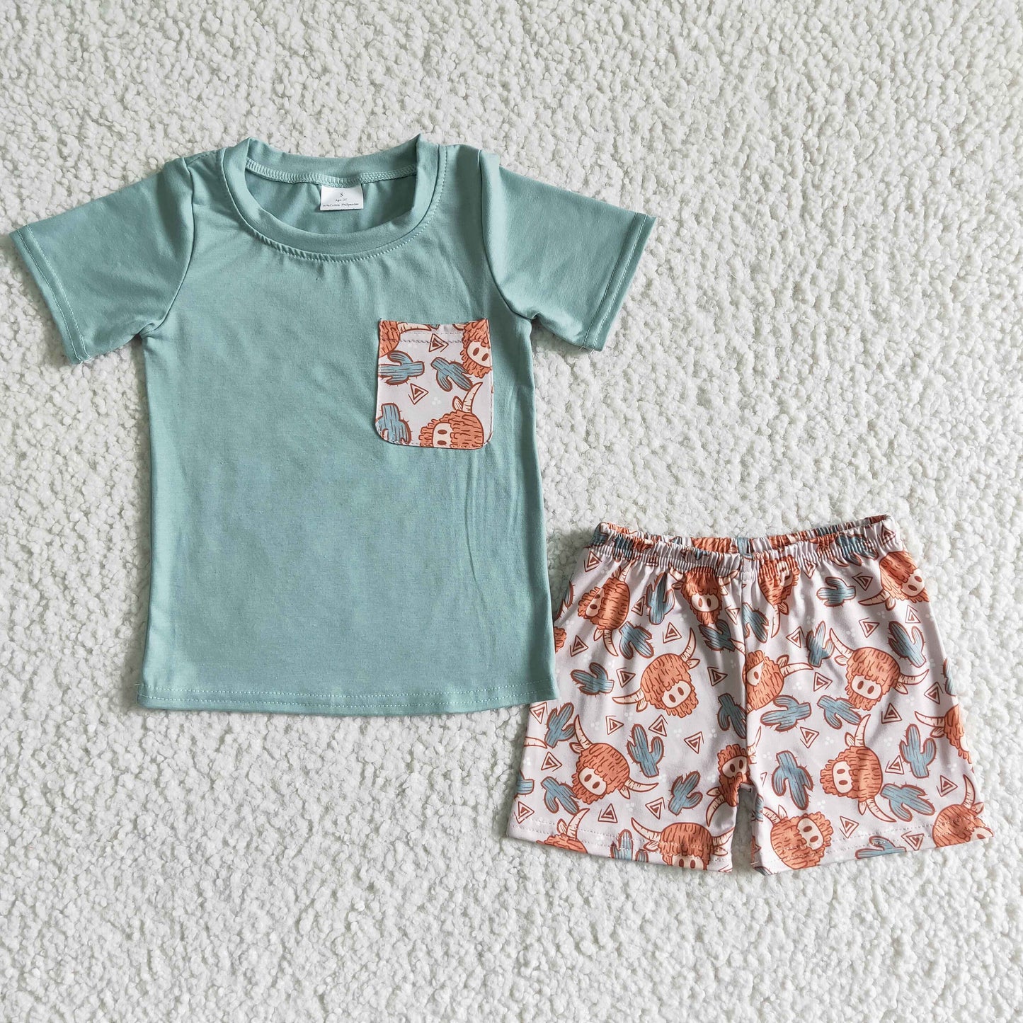 BSSO0043 Boys Cow pocket Outfits Short Sleeves Shorts