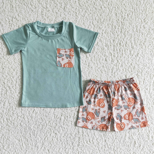 BSSO0043 Boys Cow pocket Outfits Short Sleeves Shorts